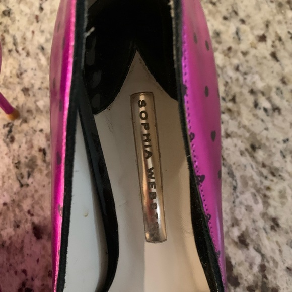 Designer Sofia Webster Luella Pink Metallic Foil Hearts Stiletto Heels SZ 39 - Picture 8 of 8
